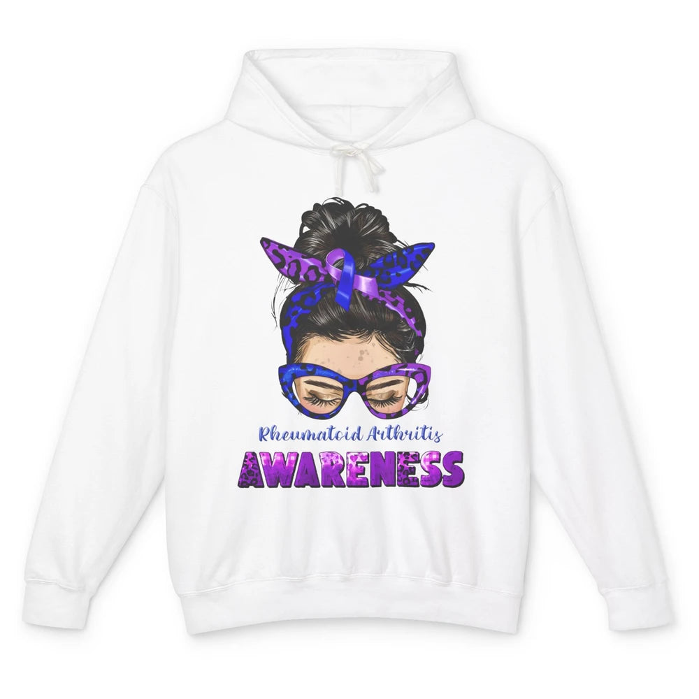 Rheumatoid Arthritis Messy Bun Mom Blue Purple Ribbon Unisex Lightweight Hoodie