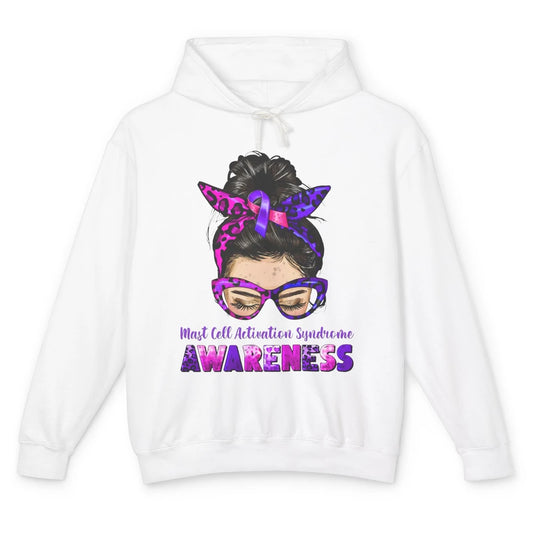 Mast Cell Activation Syndrome MCAS Messy Bun Leopard Glasses Unisex Lightweight Hoodie