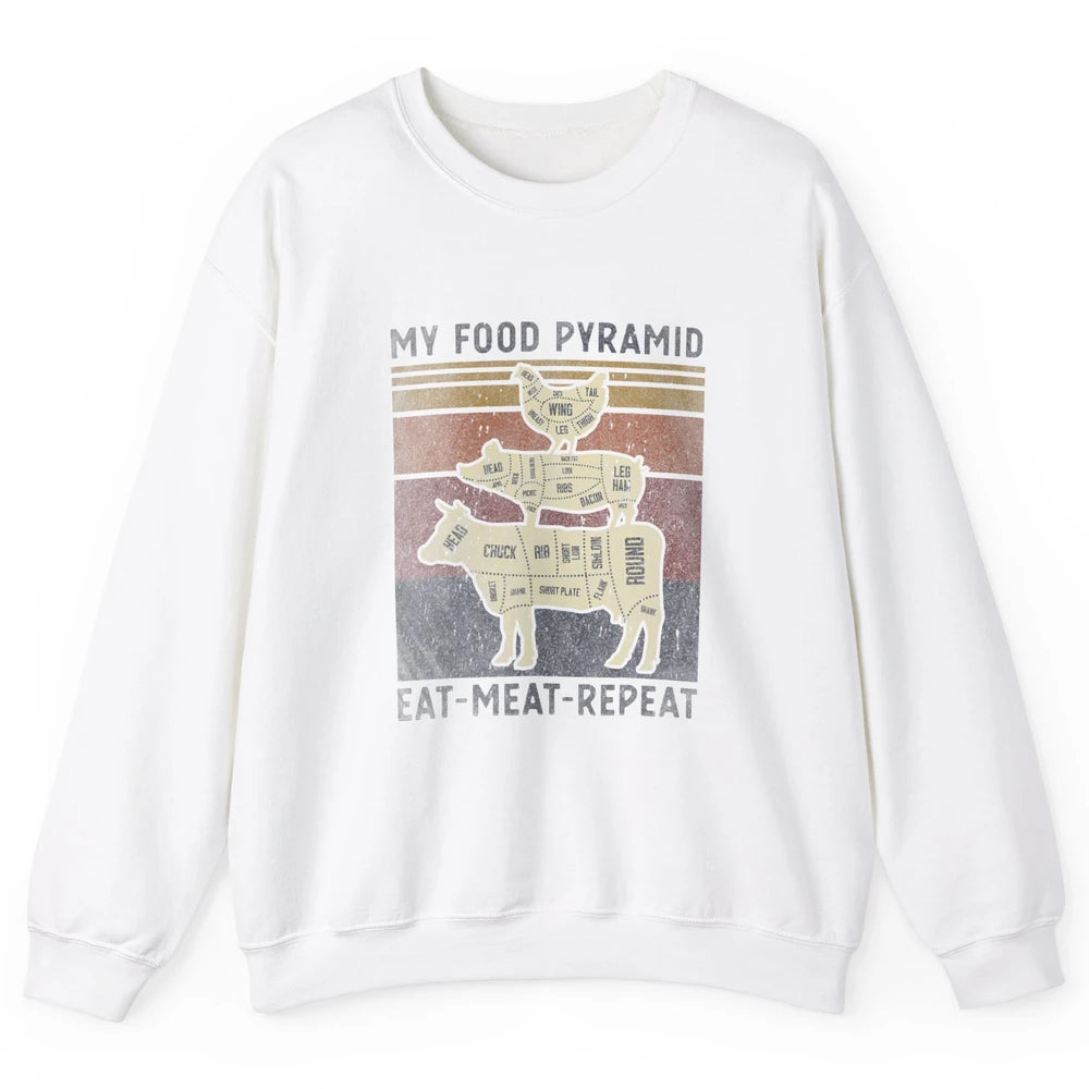 Vintage My Food Pyramid Eat Meat BBQ Lover Fast Food Retro Unisex Crewneck Sweatshirt