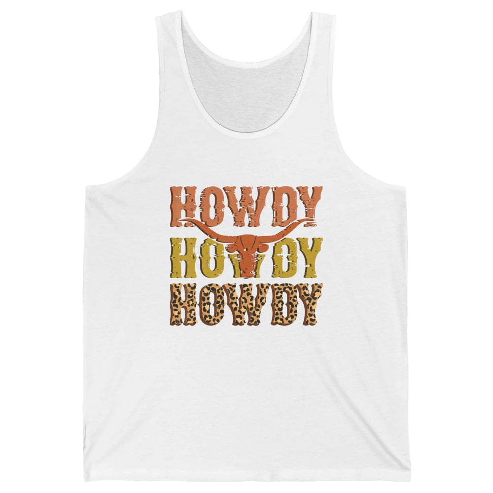 Western Country Bull Horn Rodeo Howdy Cowboy Leopard Cowhide Unisex Jersey Tank