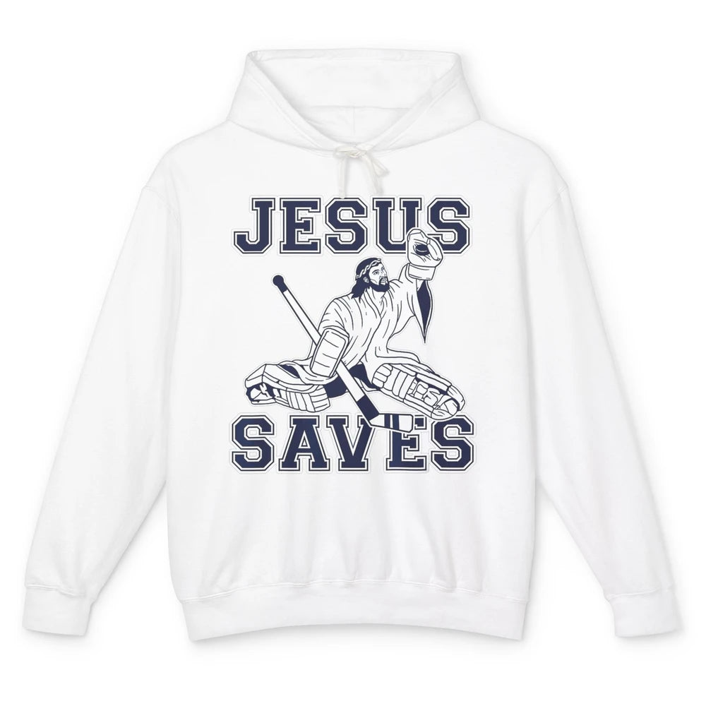 Funny Jesus Saves Ice Hockey Player Sports Game God Humor Unisex Lightweight Hoodie