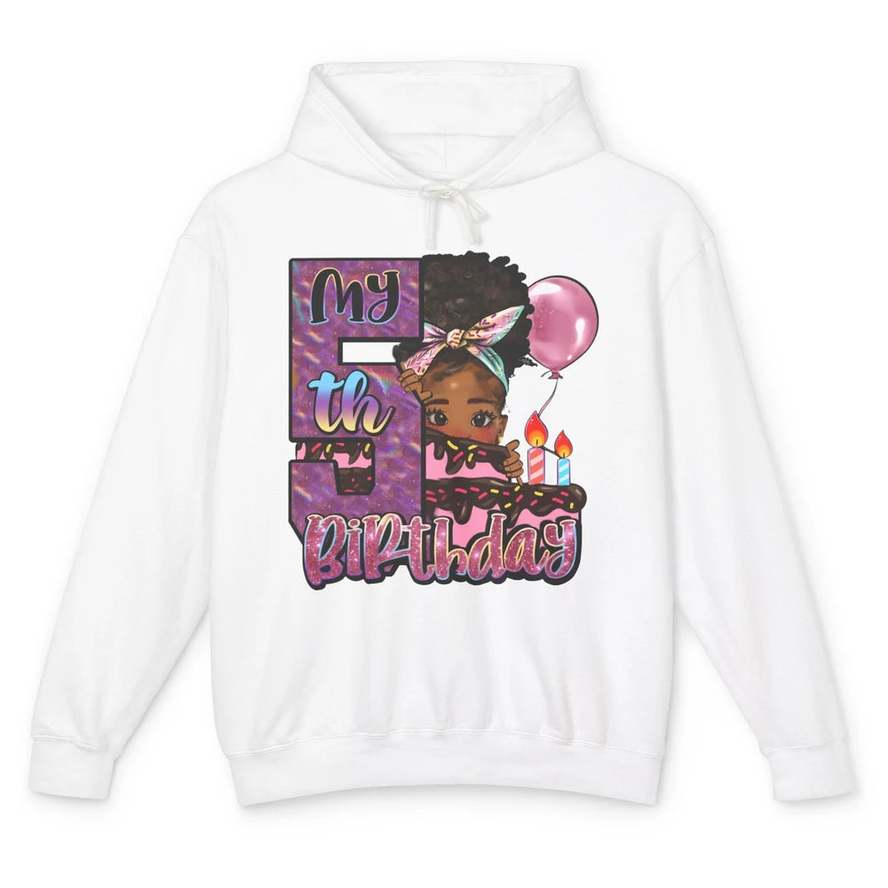 Little Black Girl My Fifth Birthday Party Afro Girl 5 Year Unisex Lightweight Hoodie