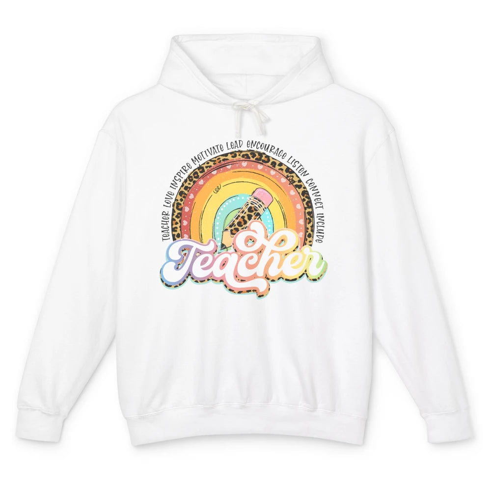 Teacher Life Love Inspire Motivate Appreciation Gift Rainbow Unisex Lightweight Hoodie