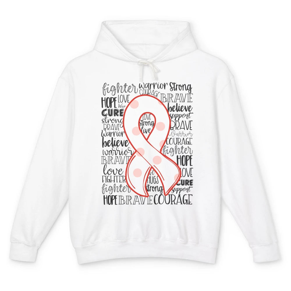 Hyperparathyroidism Awareness Red White Ribbon Hope Love Unisex Lightweight Hoodie