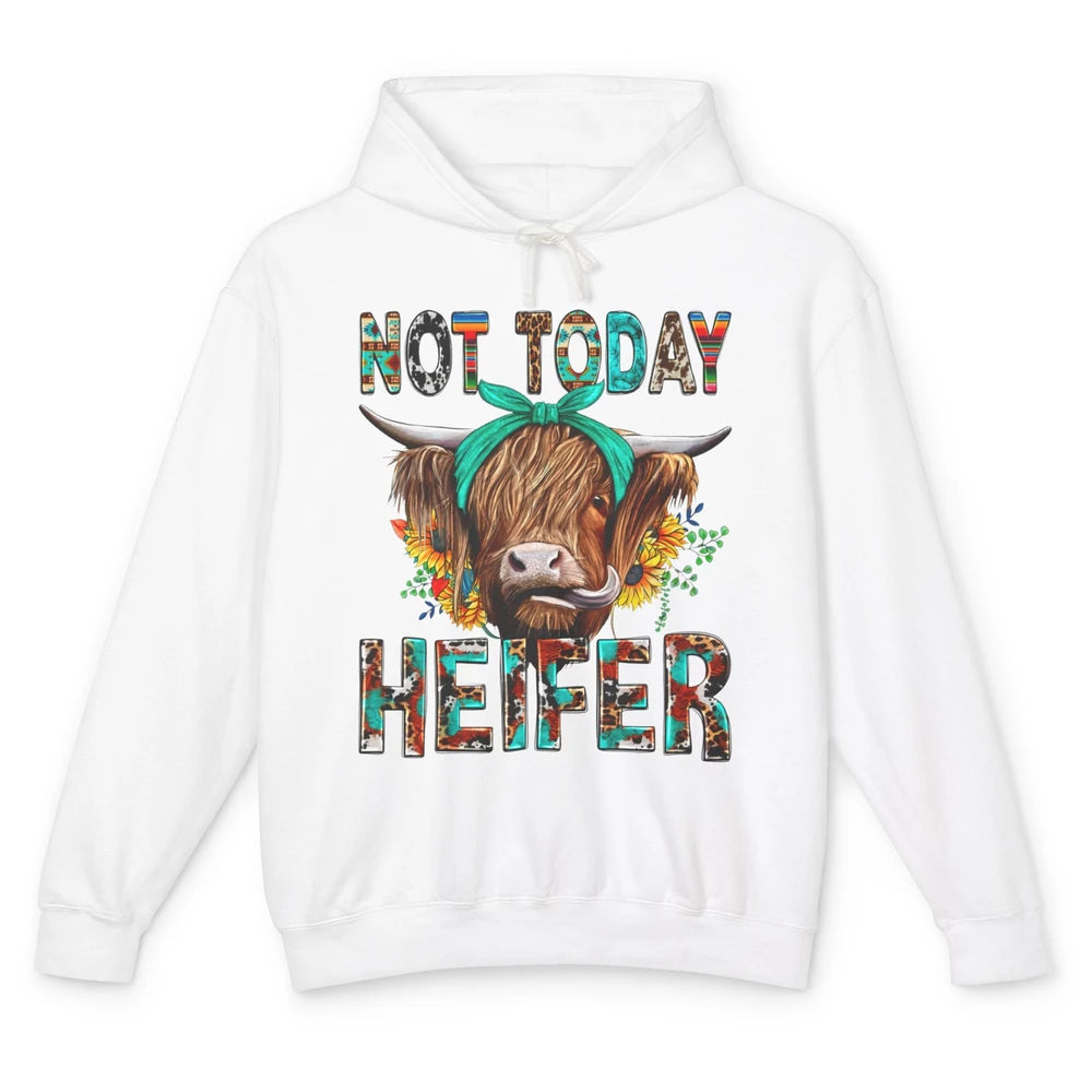 Leopard Highland Cow Sunglasses Not Today Heifer Western Cow Unisex Lightweight Hoodie