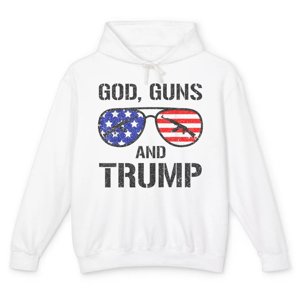 Funny God Guns Donald Trump Vote 2024 Glasses Republican Pun Unisex Lightweight Hoodie