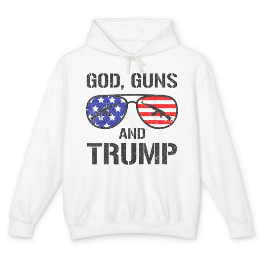 Funny God Guns Donald Trump Vote 2024 Glasses Republican Pun Unisex Lightweight Hoodie