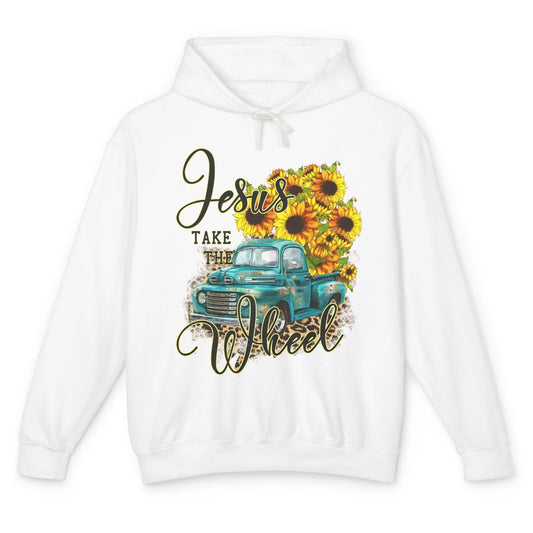 Sunflower Jesus Take The Wheel Christian Gift Leopard Print Unisex Lightweight Hoodie