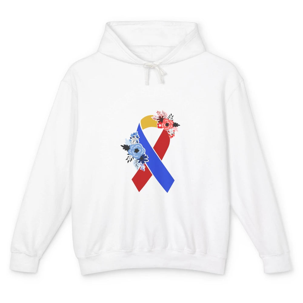 Thoracic Outlet Syndrome Awareness Floral Blue Red Ribbon Unisex Lightweight Hoodie