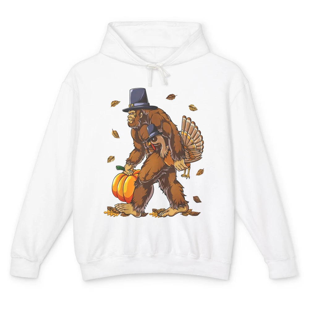 Bigfoot Pilgrim Hat Turkey Thanksgiving Funny Turkey Autumn Unisex Lightweight Hoodie