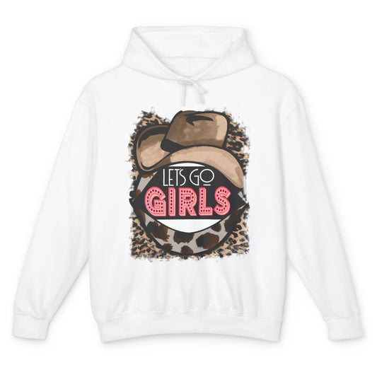 Retro Leopard Cowboy Hat Let's Go Girls Western Cowgirls Unisex Lightweight Hoodie