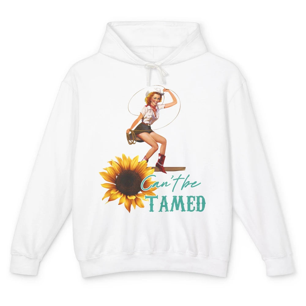 Retro Sunflower Cowgirl Can't Be Tamed Western Country Rodeo Unisex Lightweight Hoodie