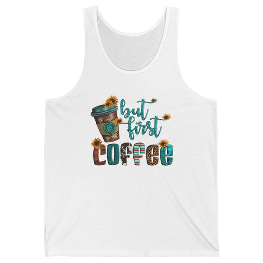 But First Coffee Leopard Coffee Sunflowers Cowhide Coffee Unisex Jersey Tank