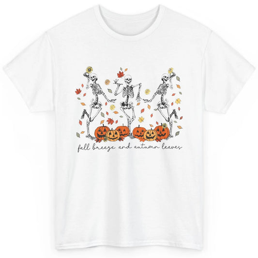 Retro Pumpkin Dancing Skeleton Fall Breeze And Autumn Leaves Classic Unisex T-Shirt