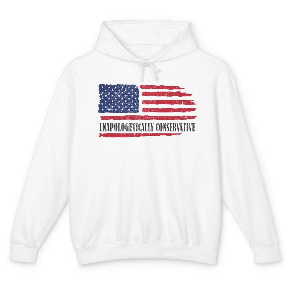 US Flag Unapologetically Conservative July 4th US Patriots Unisex Lightweight Hoodie