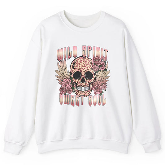 Wild Spirit Sweet Soul Skull Leopard Flowers Western Boho Unisex Crewneck Sweatshirt