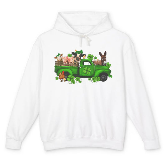 Farm Animals Truck Shamrock Clover St Patricks Day Retro Unisex Lightweight Hoodie