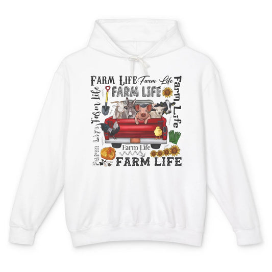 Sunflower Western Farm Life Animals Vegan Cow Pig Rooster Unisex Lightweight Hoodie