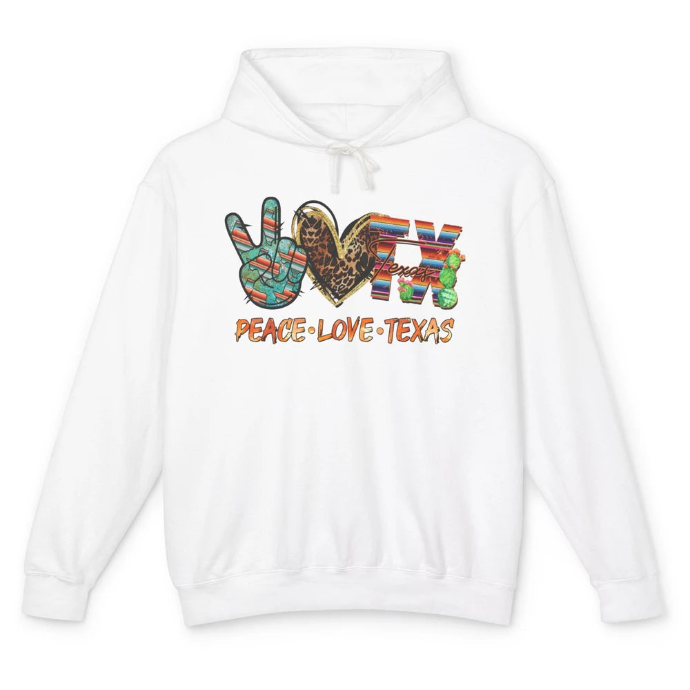 Retro Peace Love Texas Leopard Western Country Desert Cactus Unisex Lightweight Hoodie