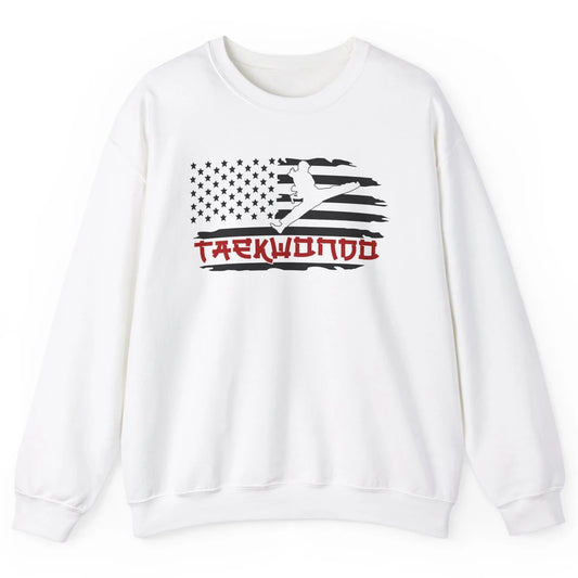 Taekwondo American Flag Karate Girl Boy Martial Art Gift Unisex Crewneck Sweatshirt