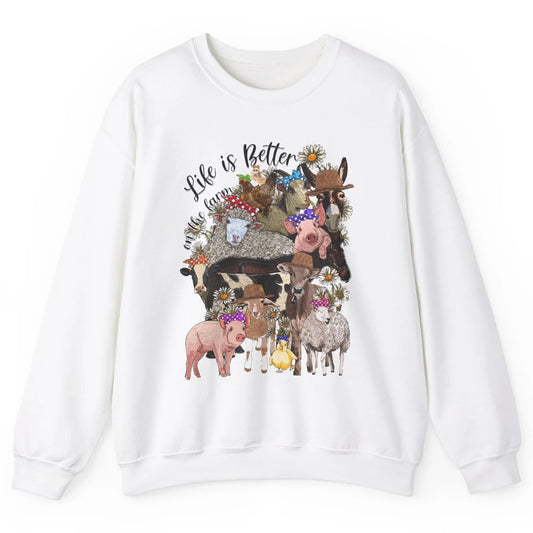 Western Animals Life Is Better On The Farm Pig Cow Donkey Unisex Crewneck Sweatshirt