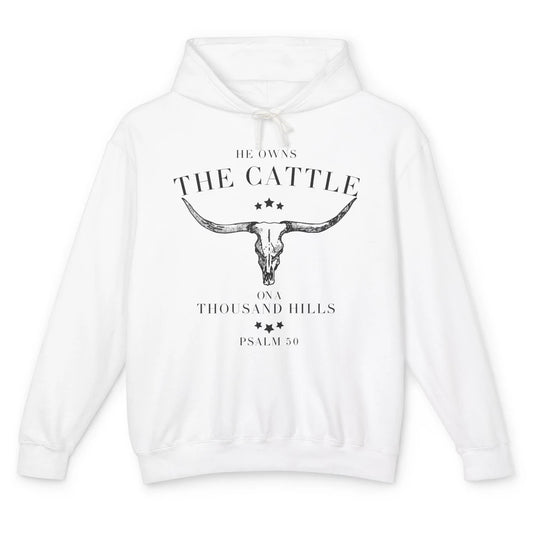 Bull Skull He Owns The Cattle On Thousand Hill Bible Western Unisex Lightweight Hoodie