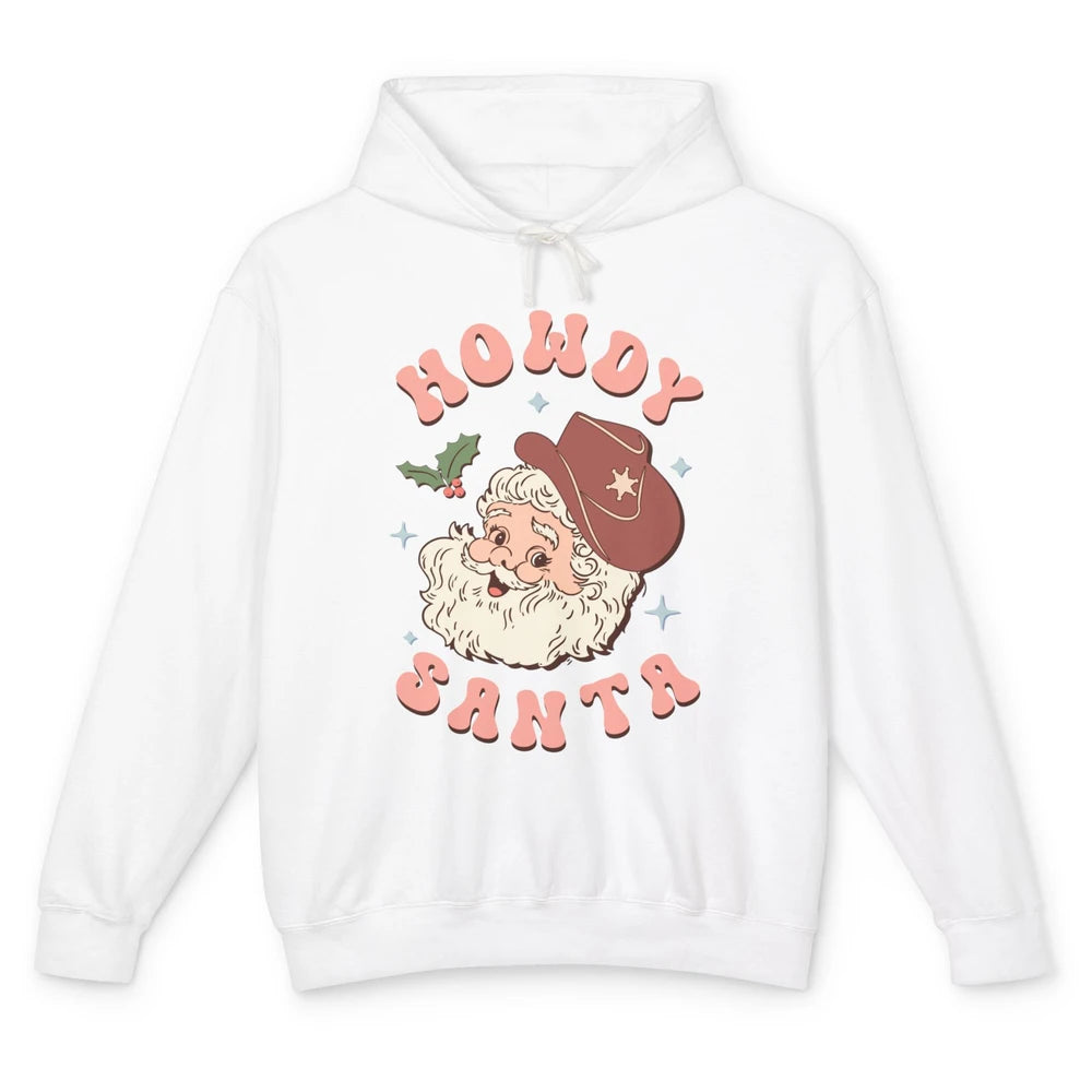 Merry Christmas Howdy Cowboy Xmas Santa Claus Cactus Western Unisex Lightweight Hoodie