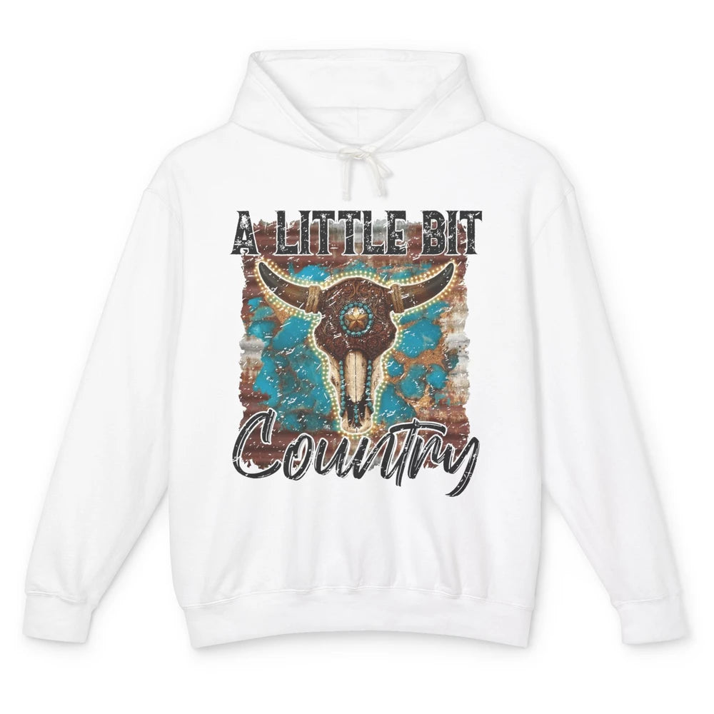 Retro Turquoise Bull Skull A Little Bit Country Western Girl Unisex Lightweight Hoodie