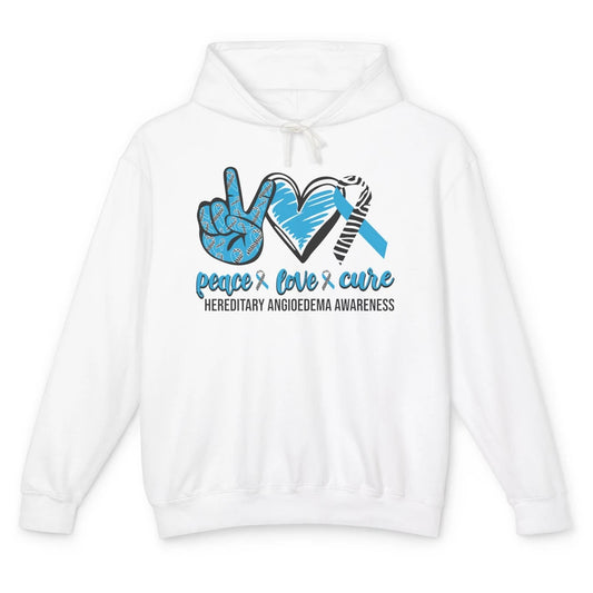 Hereditary Angioedema Peace Love Cure Blue Zebra Ribbon Unisex Lightweight Hoodie