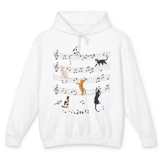 Cat On Music Sheets Cute Music Notes Funny Cat Musician Unisex Lightweight Hoodie