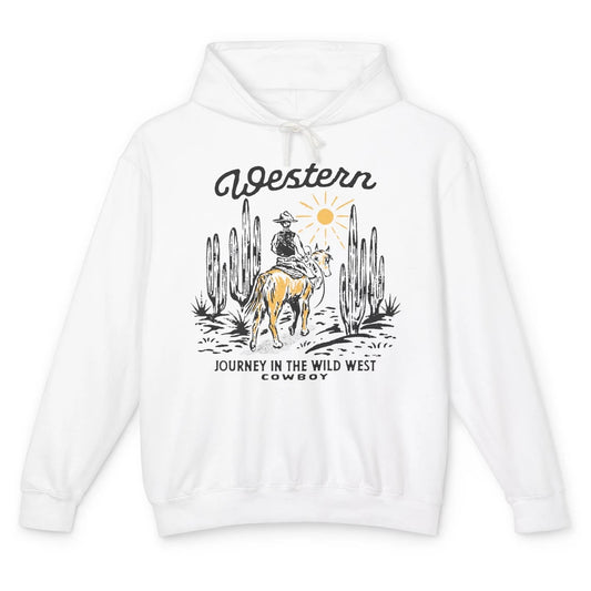 Retro Cowboy Riding Desert Sunset Western Journey Wild West Unisex Lightweight Hoodie