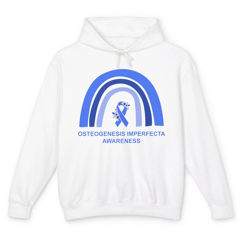 Osteogenesis Imperfecta Awareness OI Floral Blue Rainbow Unisex Lightweight Hoodie