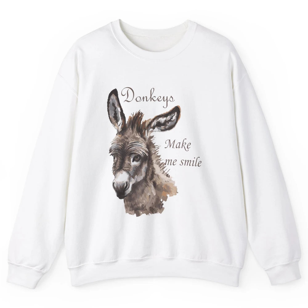 Watercolor Donkey Make Me Smile Farming Life Farm Animal Unisex Crewneck Sweatshirt