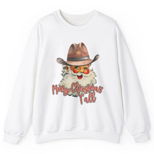 Santa Claus Merry Christmas Y'all Western Country Cowboy Unisex Crewneck Sweatshirt