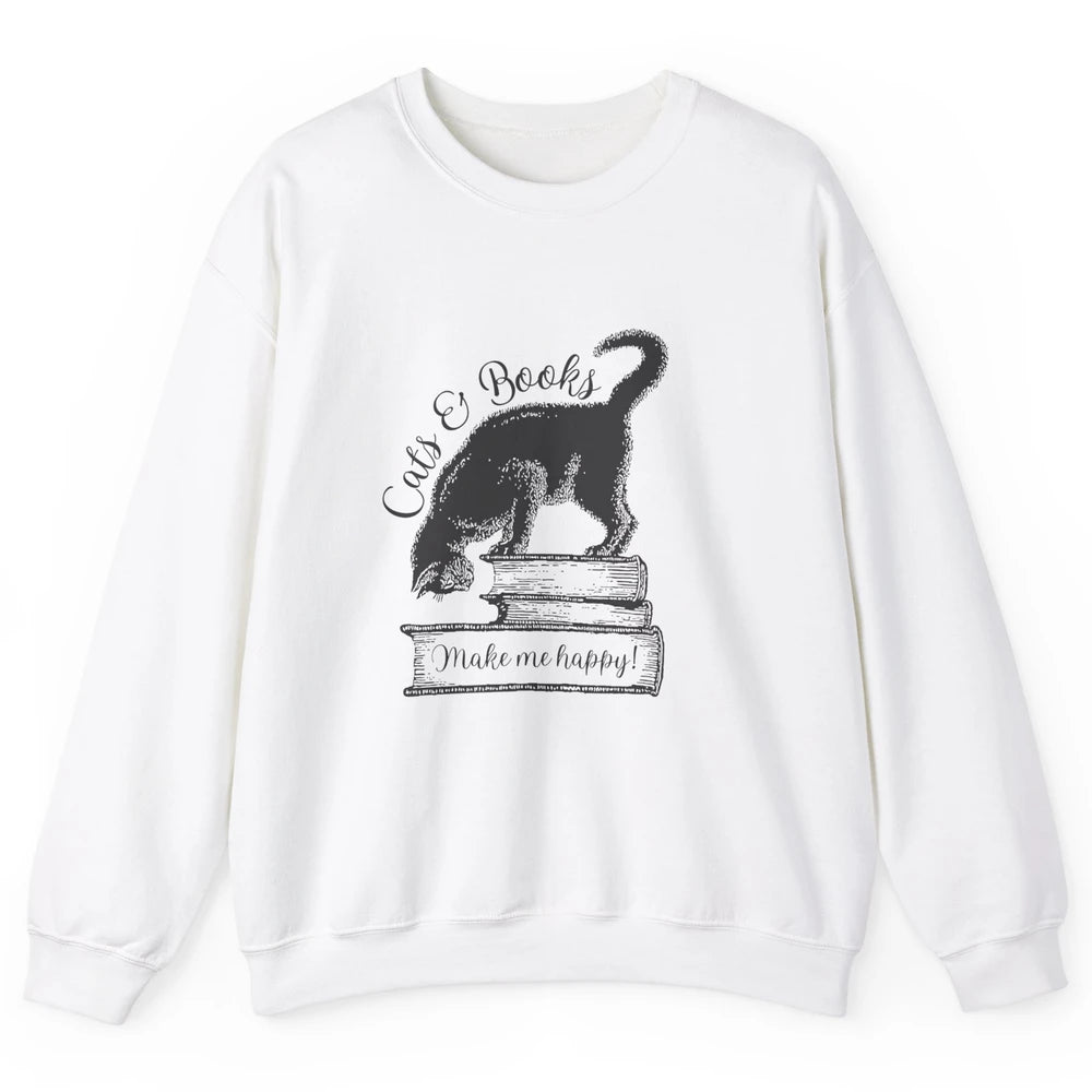 Black Cat Make Me Happy Reading Book Retro Kitten Bookish Unisex Crewneck Sweatshirt