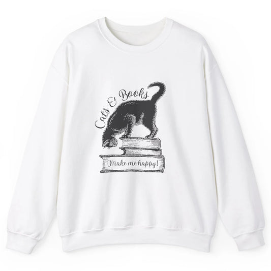 Black Cat Make Me Happy Reading Book Retro Kitten Bookish Unisex Crewneck Sweatshirt