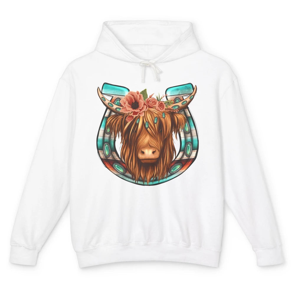 Floral Highland Cow Heifer Horseshoe Western Country Cowboy Unisex Lightweight Hoodie