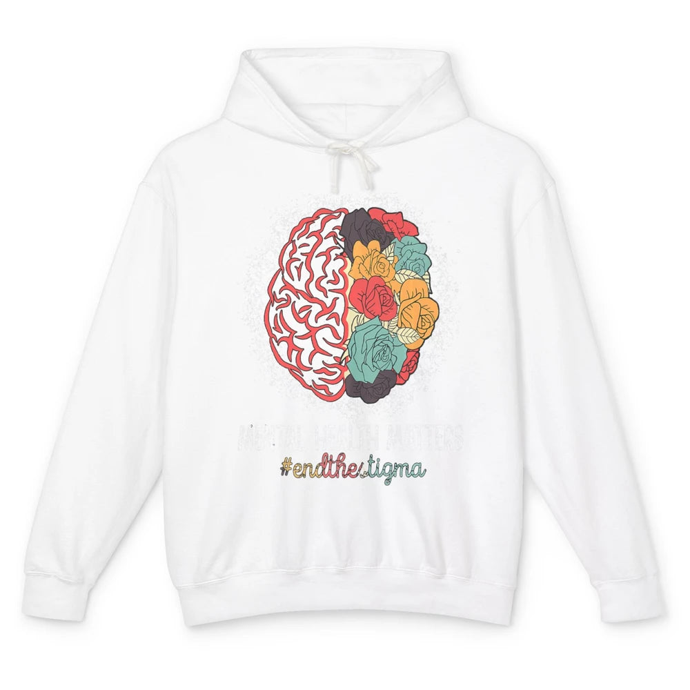 End The Stigma Floral Brain Therapy Mental Health Matters Unisex Lightweight Hoodie