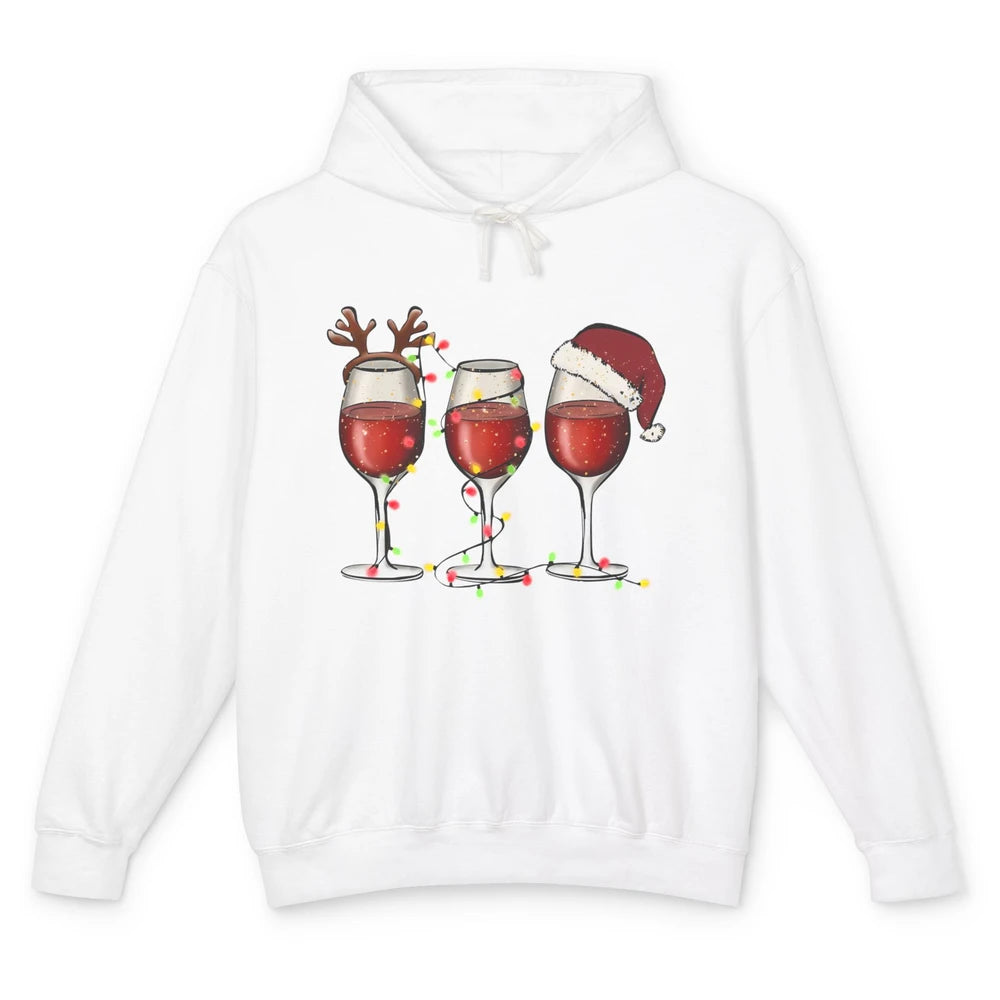 Christmas Red Wine Glass Santa Hat Reindeer Christmas Party Unisex Lightweight Hoodie