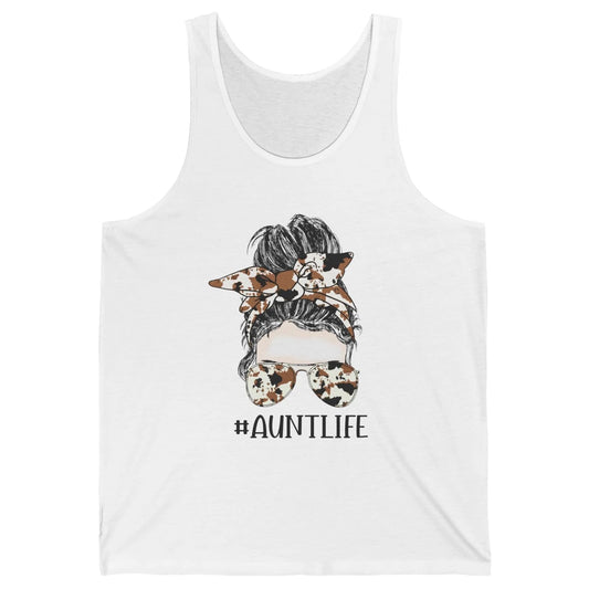 Aunt Life Messy Bun Glasses Cowhide Western Auntie Life Unisex Jersey Tank