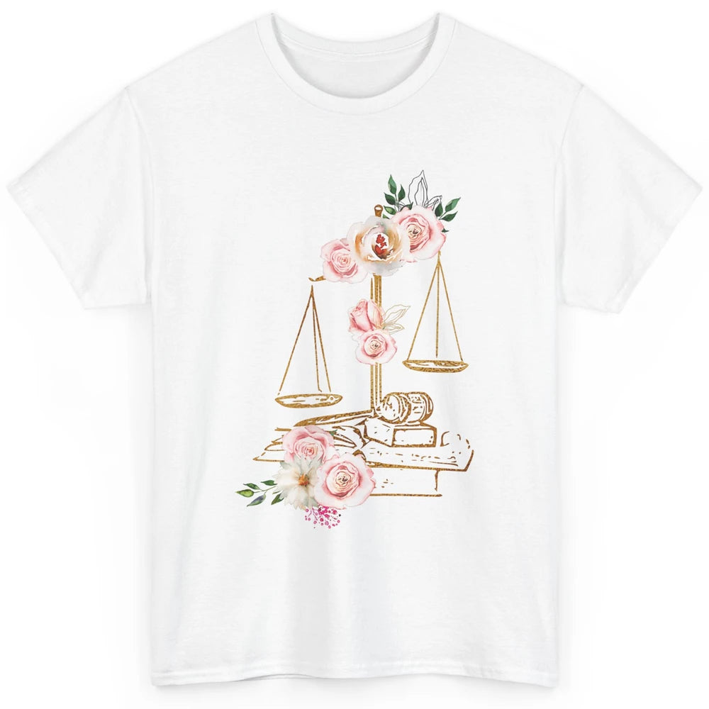 Floral Lawyer Office Scales Roses Justice Fair Law School Classic Unisex T-Shirt