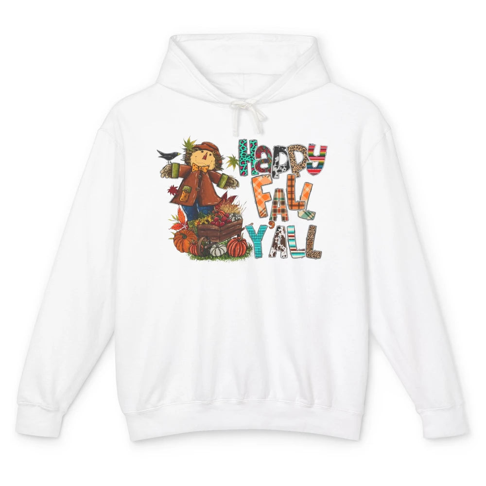 Happy Fall Y'all Leopard Pumpkin Western Autumn Thankful Unisex Lightweight Hoodie