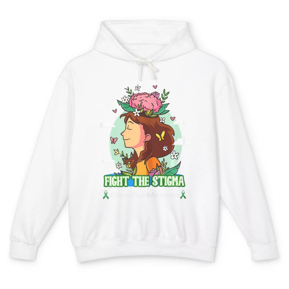 Fight The Stigma Floral Woman Brain Mental Health Matters Unisex Lightweight Hoodie