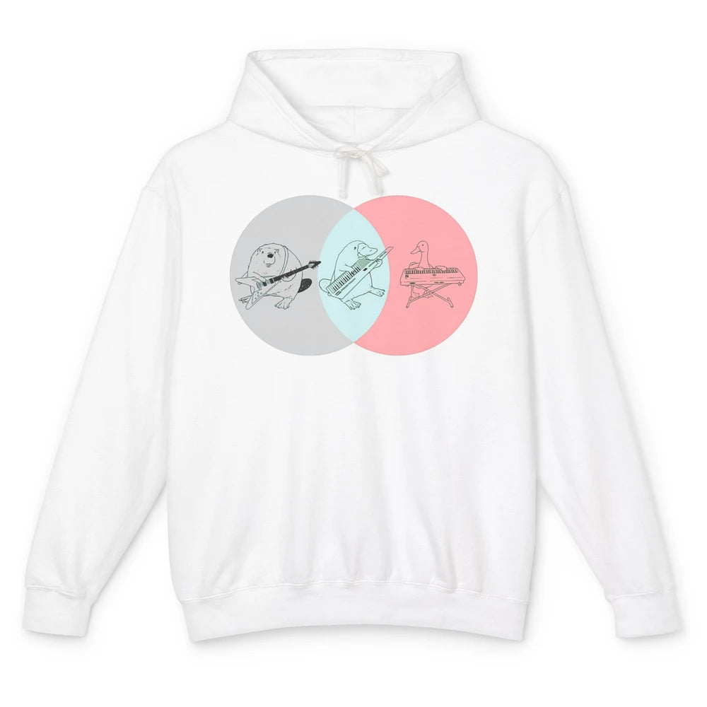 Keytar Platypus Venn Diagram Gray Blue Pink Guitarist Music Unisex Lightweight Hoodie