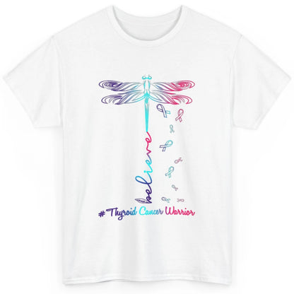 Thyroid Cancer Awareness Purple Pink Teal Ribbon Dragonfly Classic Unisex T-Shirt