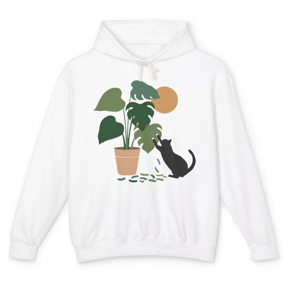 Black Cat And Plant The Making Of Monstera Garden Cat Lovers Unisex Lightweight Hoodie