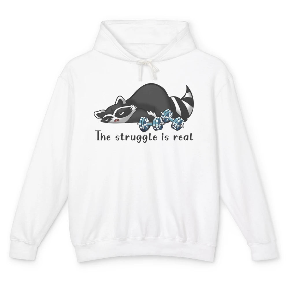 Funny Racoon Workout Struggle Trashed Racoon Panda Lovers Unisex Lightweight Hoodie