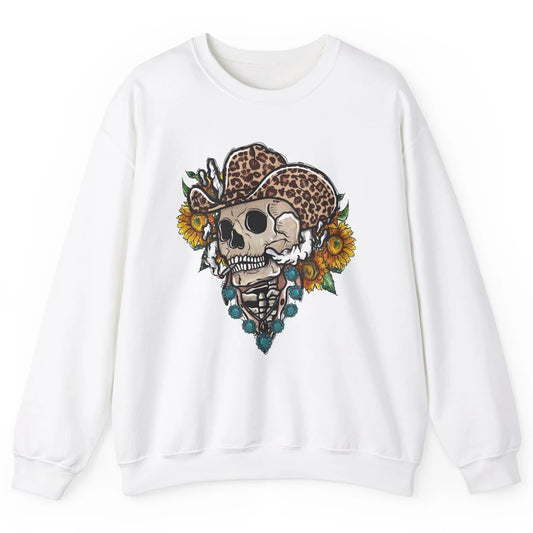 Sunflower Leopard Cowboy Skull Gemstone Western Country Gift Unisex Crewneck Sweatshirt