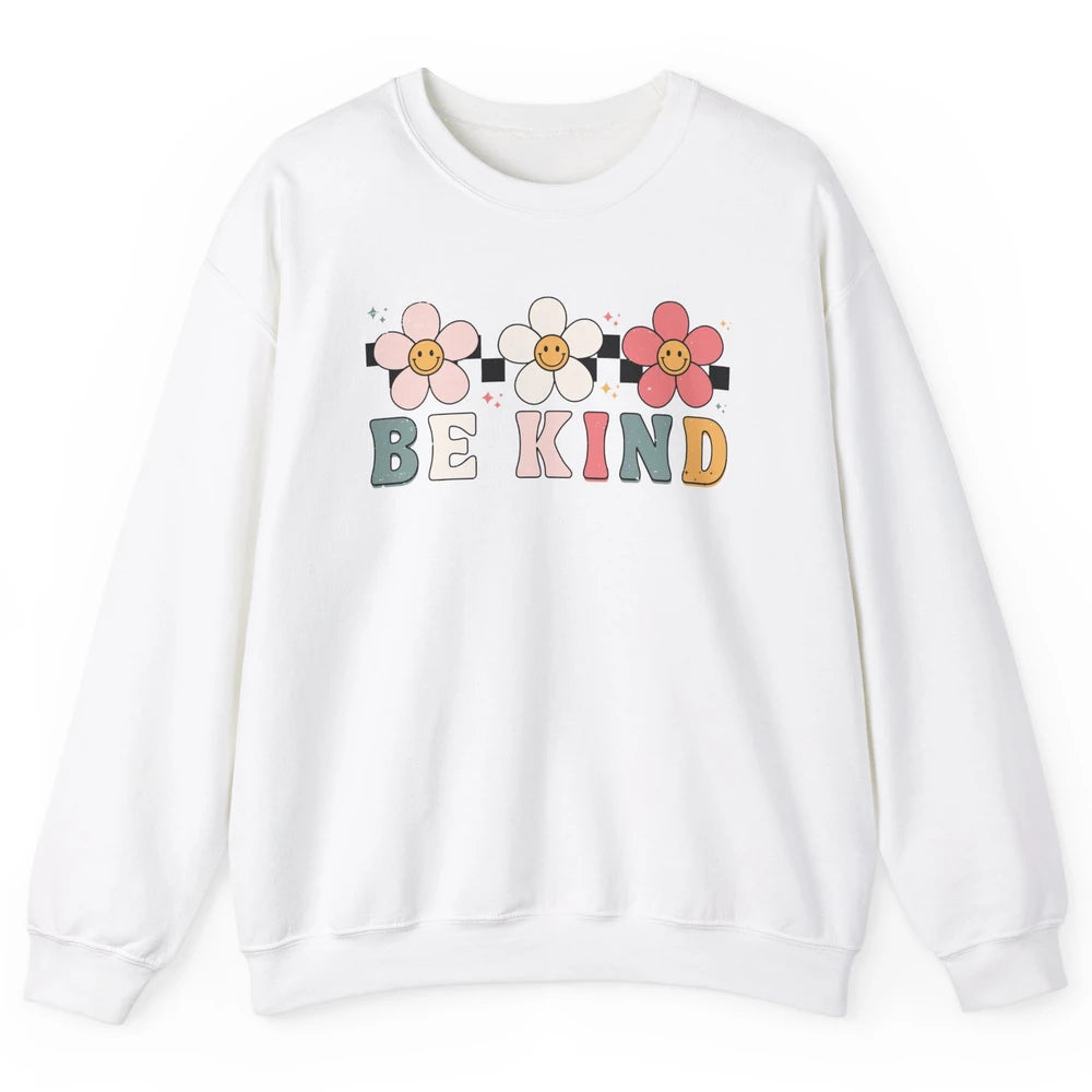 Be Kind Smiling Face Daisy Boho Mental Health Matter Retro Unisex Crewneck Sweatshirt