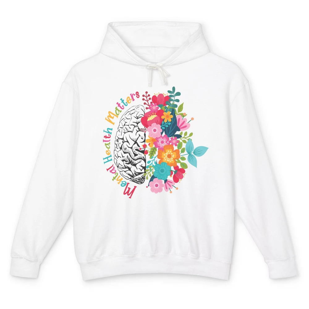 Mental Health Matters Human Brain Flower Bloom Mental Health Unisex Lightweight Hoodie